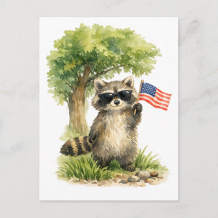 Carte Postale Raton laveur patriotique du 4 juillet tenant un dr
