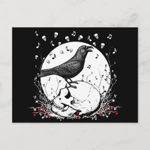 Carte Postale Raven chante la chanson de la mort sur le crâne Il