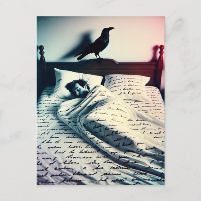 Carte Postale Raven regarde sur l'homme endormi (Devant)