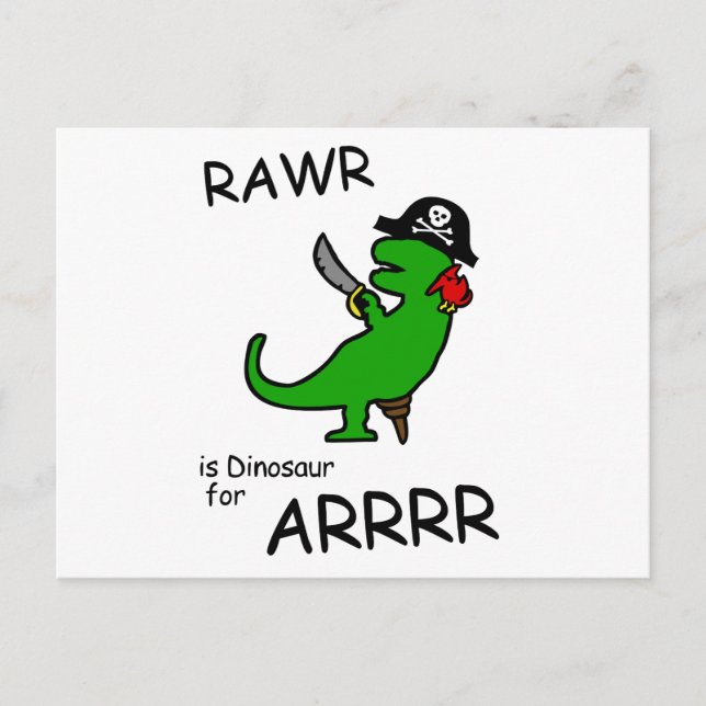 Carte Postale RAWR est Dinosaure pour ARRR (Dinosaure Pirate) (Devant)