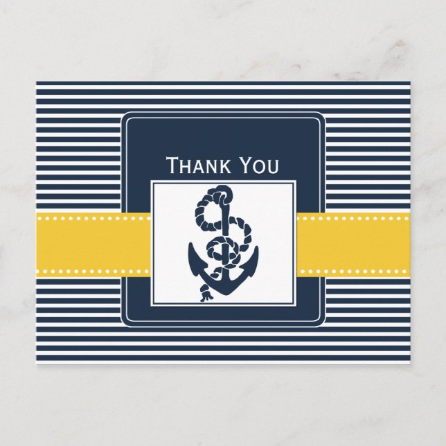 Carte Postale rayures de marine, ancre, Merci mariage nautique (Devant)