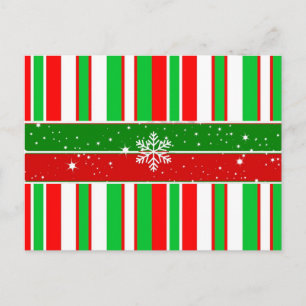 Carte Postale rayures de Noël et étincelles, design de vacances
