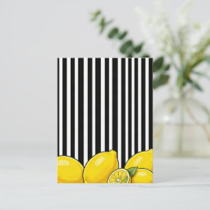 Carte Postale Rayures noires et blanches avec des citrons