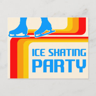 Carte Postale rayures rétro : invitation à la fête du patinage s