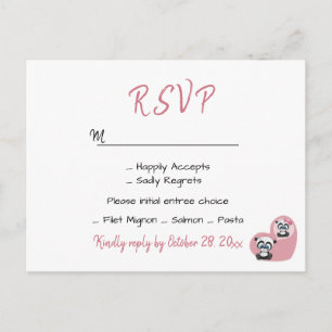 Carte Postale Réception de mariage rose Panda ours en peluche cœ