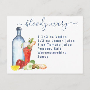 Carte Postale Recette aquarelle de cocktail Boisson mixte Bloody