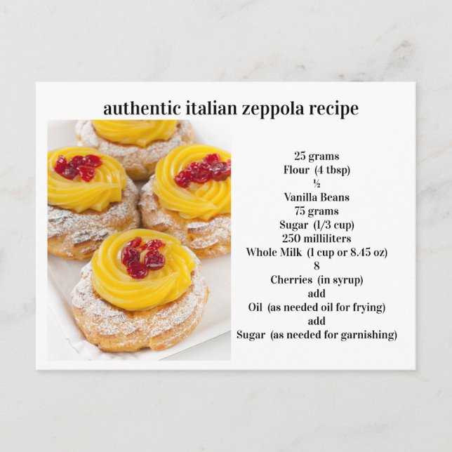 Carte Postale Recette authentique Zeppola italienne (Devant)