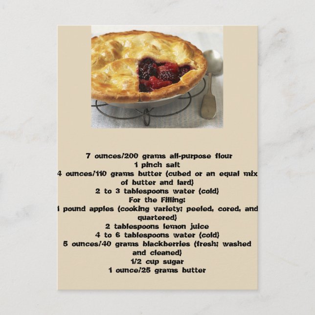 Carte Postale Recette britannique de tarte aux pommes et aux mûr (Devant)