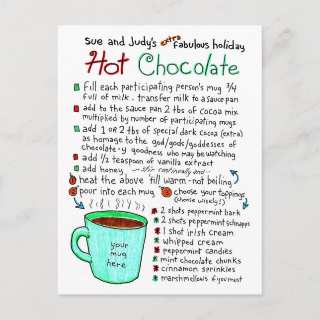 Carte postale Recette chocolat chaud pour les fête (Devant)