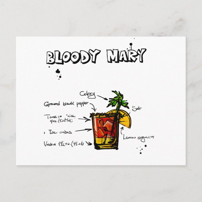 Carte Postale Recette Cocktail Bloody Mary (Devant)