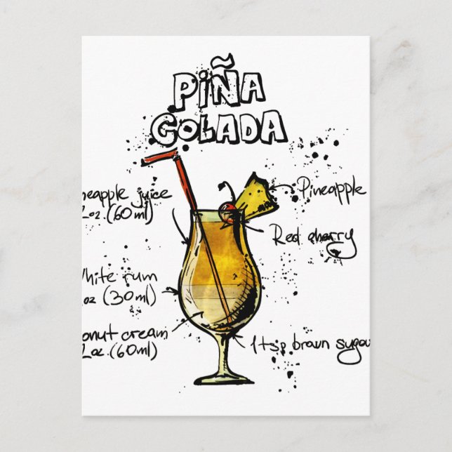 Carte Postale Recette Cocktail Pina Colada (Devant)