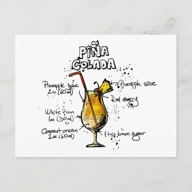 Carte Postale Recette Cocktail Pina Colada (Devant)