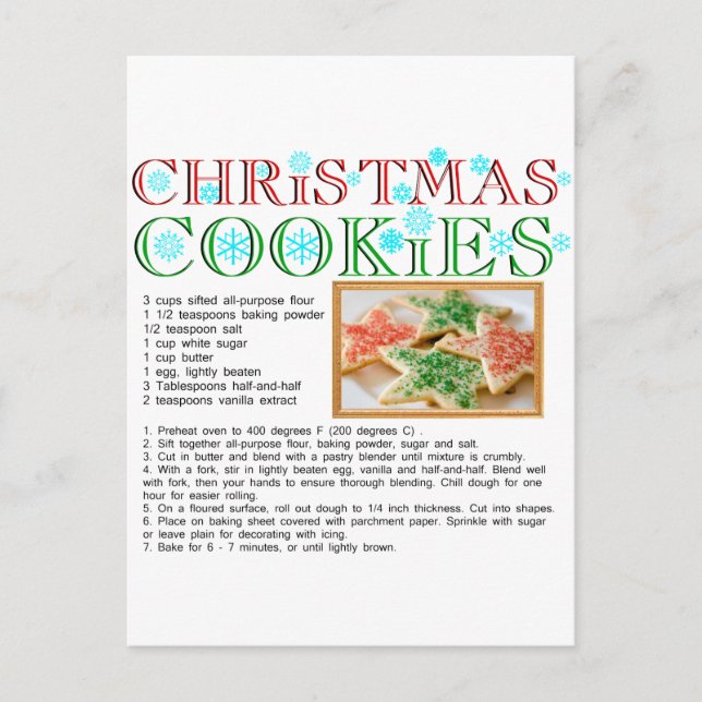 Carte Postale Recette Cookies de Noël (Devant)