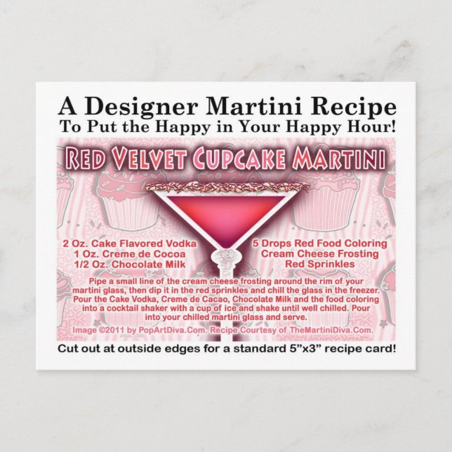 Carte postale Recette Cupcake Martini Velvet rouge (Devant)