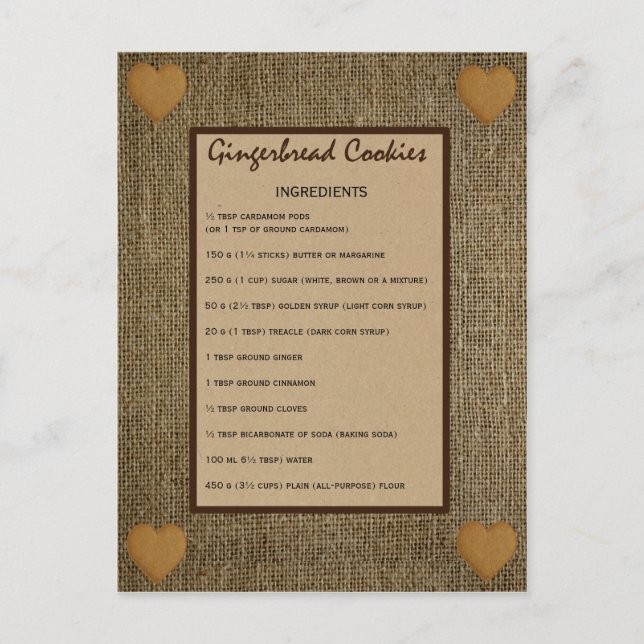 Carte Postale Recette de biscuits en pain d'épices - Pepparkaka (Devant)