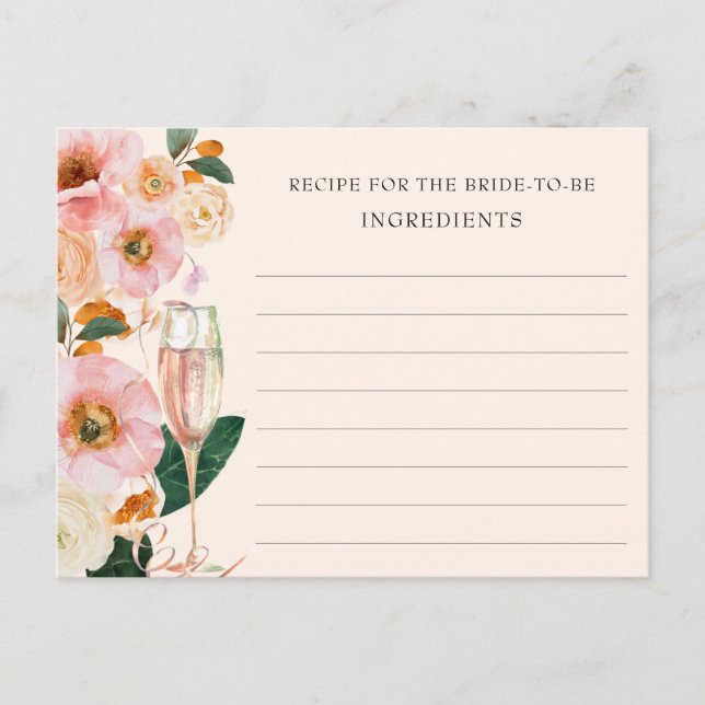 Carte Postale Recette De Champagne Florale Rose Pour La Mariée (Devant)