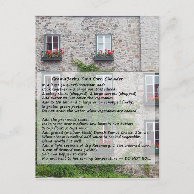 Carte Postale Recette de chowder de maïs GramaBarb (Devant)