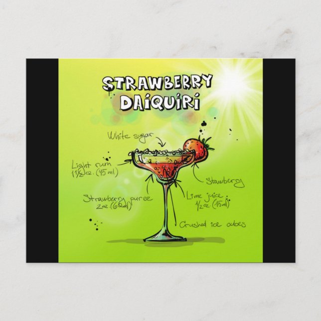 Carte Postale Recette de cocktail à l'aquarelle (Devant)