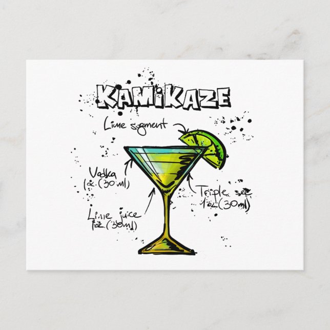 Carte Postale Recette de cocktail Kamikaze (Devant)