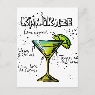 Carte Postale Recette de cocktail Kamikaze