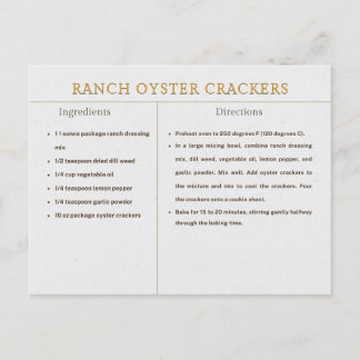Carte Postale Recette de crackers apéritifs Ranch pour Thanksgiv