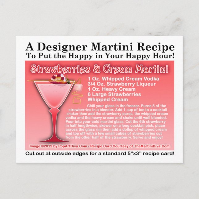 Carte postale Recette de fraises et martini à la c (Devant)