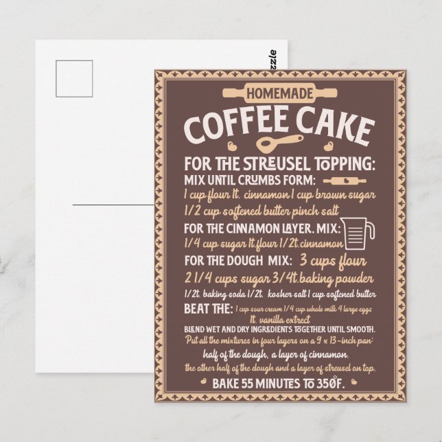 Carte Postale Recette de gâteau à café fait maison pour la Saint (Devant / Derrière)