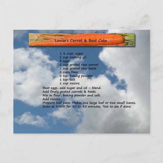 Carte postale Recette de gâteau à la carotte et à  (Devant)