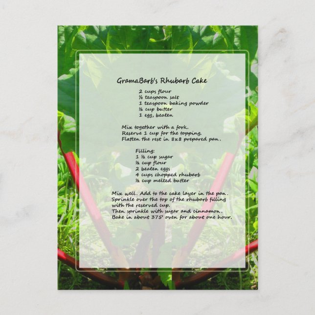 Carte Postale Recette de gâteau Rhubarb (Devant)