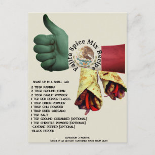 Carte Postale Recette de mélange d'épices Fajita mexicaine   Car