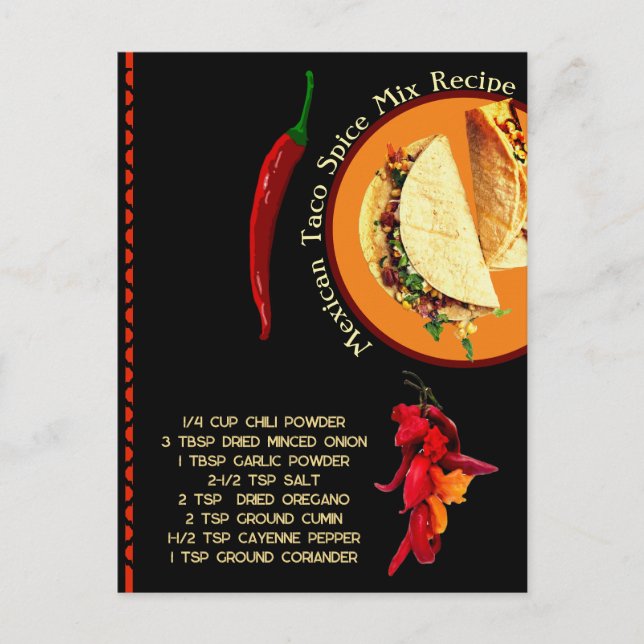Carte postale Recette de mélange d'épices mexicain (Devant)