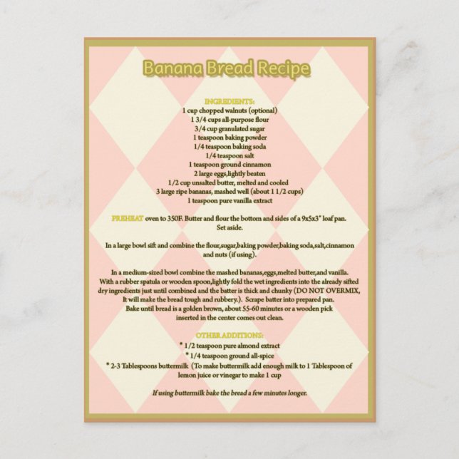 Carte postale Recette de pain de banane (Devant)