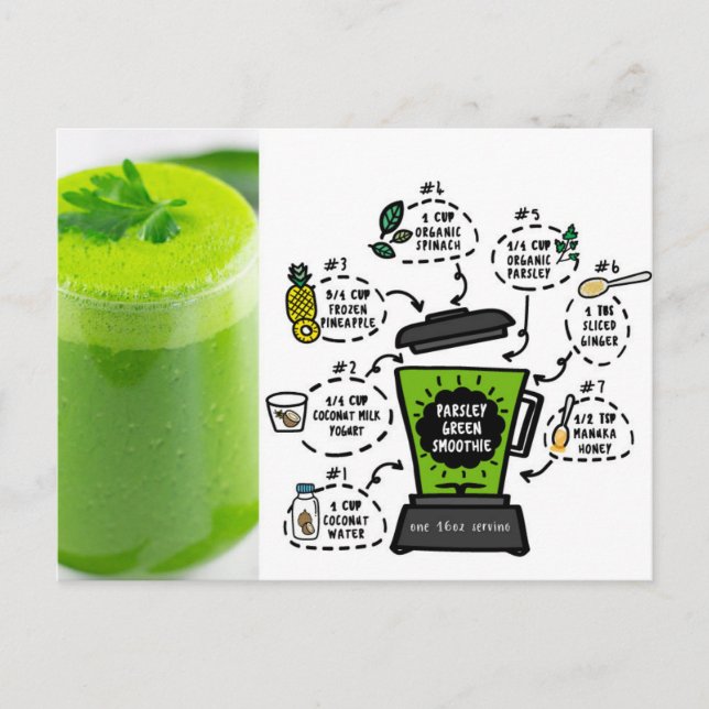 Carte Postale recette de smoothie vert persil (Devant)
