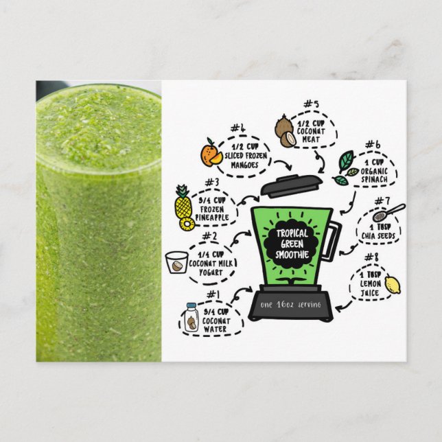 Carte Postale Recette de Smoothie verte tropicale (Devant)