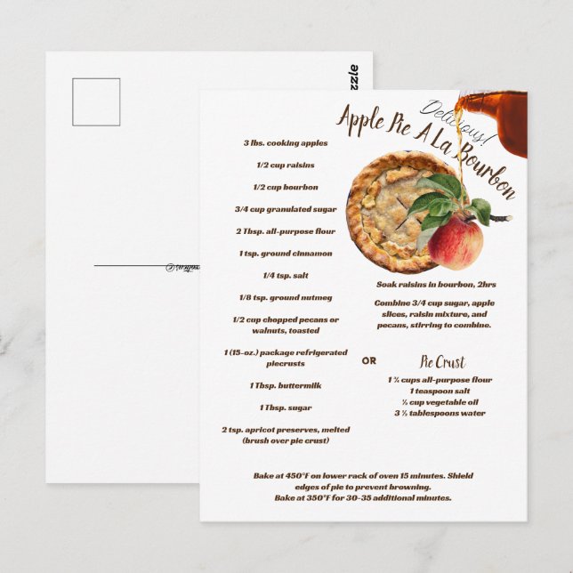 Carte Postale Recette de tarte à la pomme A La Bourbon (Devant / Derrière)