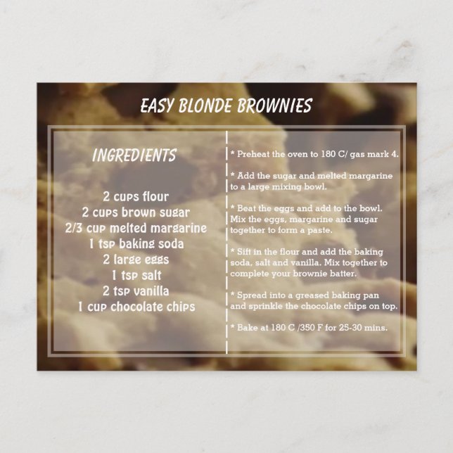 Carte Postale Recette Easy Blonde Brownie (Devant)