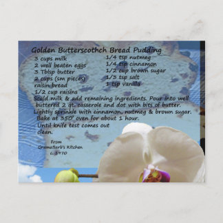 Carte Postale Recette Golden Butterscotch Pread Pudding Recette