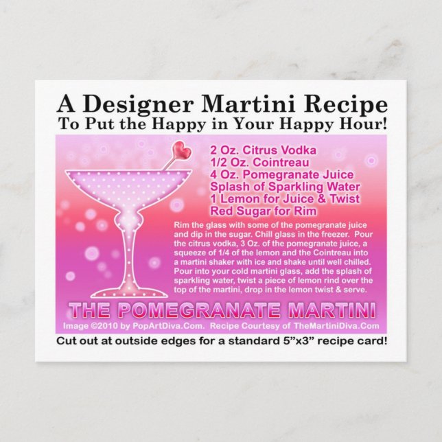 Carte postale Recette Martini grenade (Devant)
