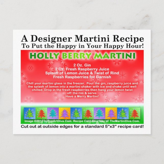 Carte postale Recette Martini Noël Holly Berry (Devant)
