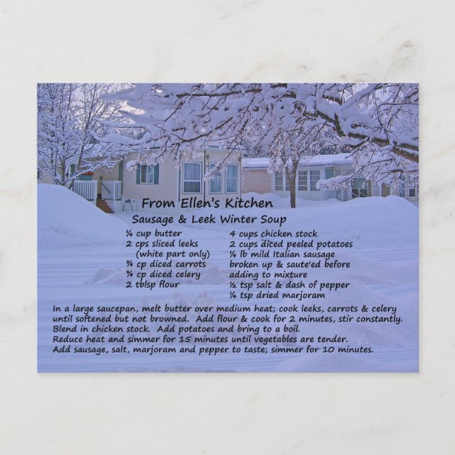 Carte postale Recette Soupe Saucisse & Poireau (Devant)