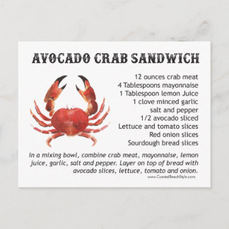 Carte Postale Recettes de Crabe