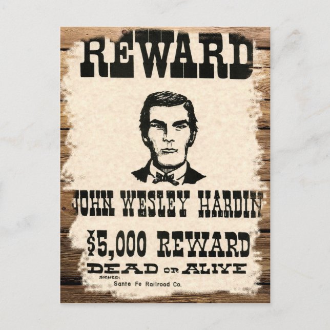 Carte Postale Recherché John Wesley Hardin (Devant)