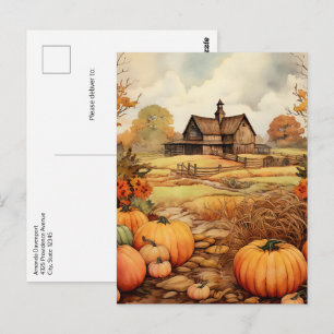 Carte Postale Récolte de citrouilles de la ferme à l'automne pou