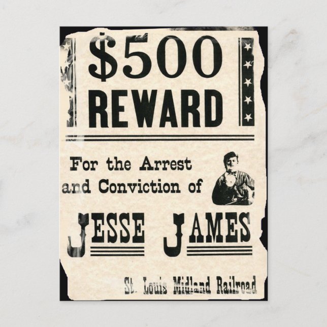 Carte Postale Récompense pour Jesse James (Devant)