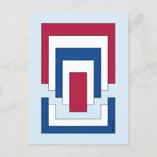 Carte Postale Rectangle Abstrait en rouge, blanc et bleu