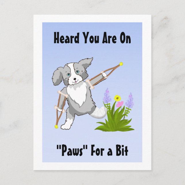 Carte Postale Récupération rapide Collie sur Crutches (Devant)