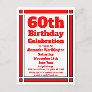 Carte postale Red 60th Birthday Invitation