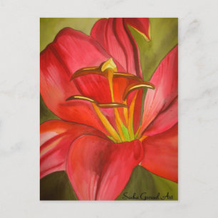 Carte Postale Red Alert Lily aquarelle peinture de fleur