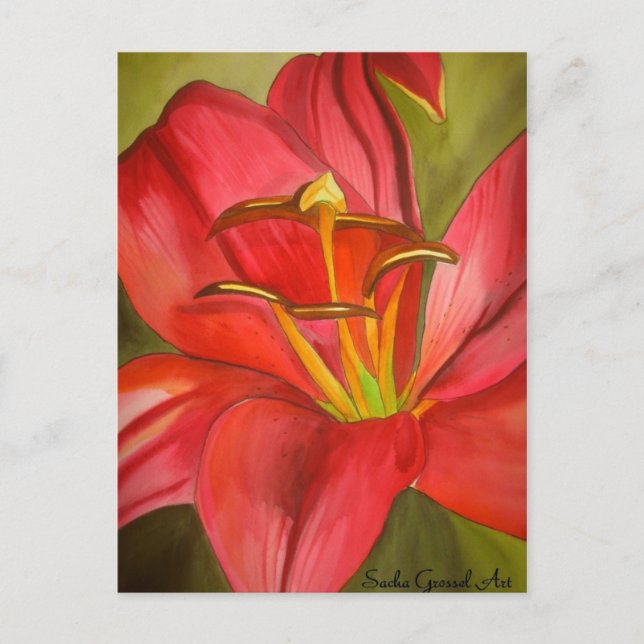Carte Postale Red Alert Lily aquarelle peinture de fleur (Devant)