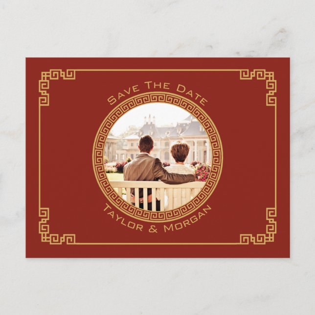 Carte Postale Red and Gold Chinese Ajouter Photo Enregistrer la  (Devant)
